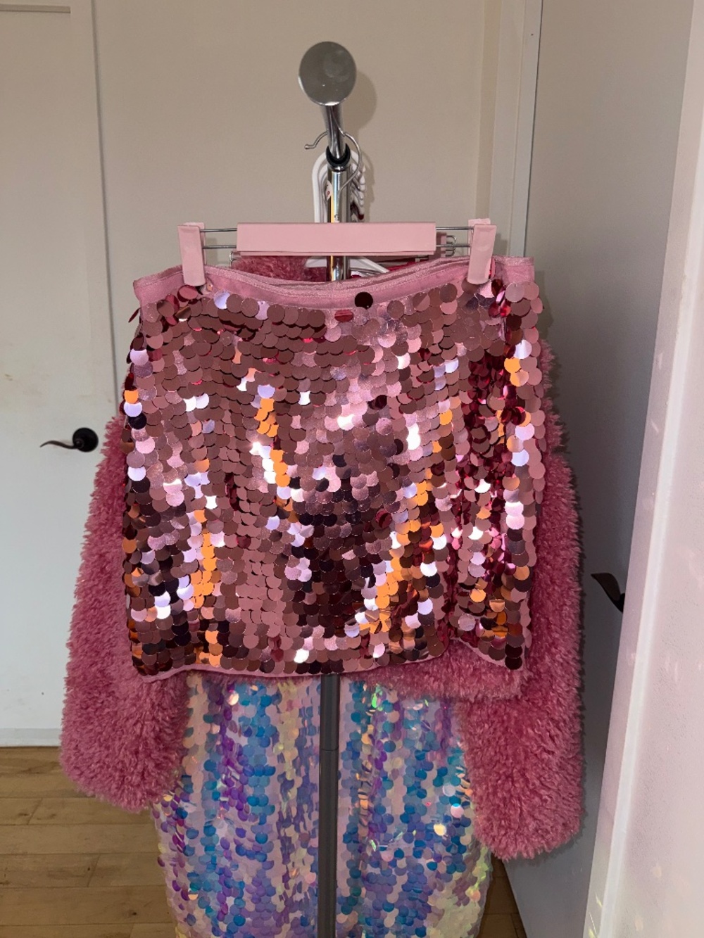 Pink Sequin Midi Skirt